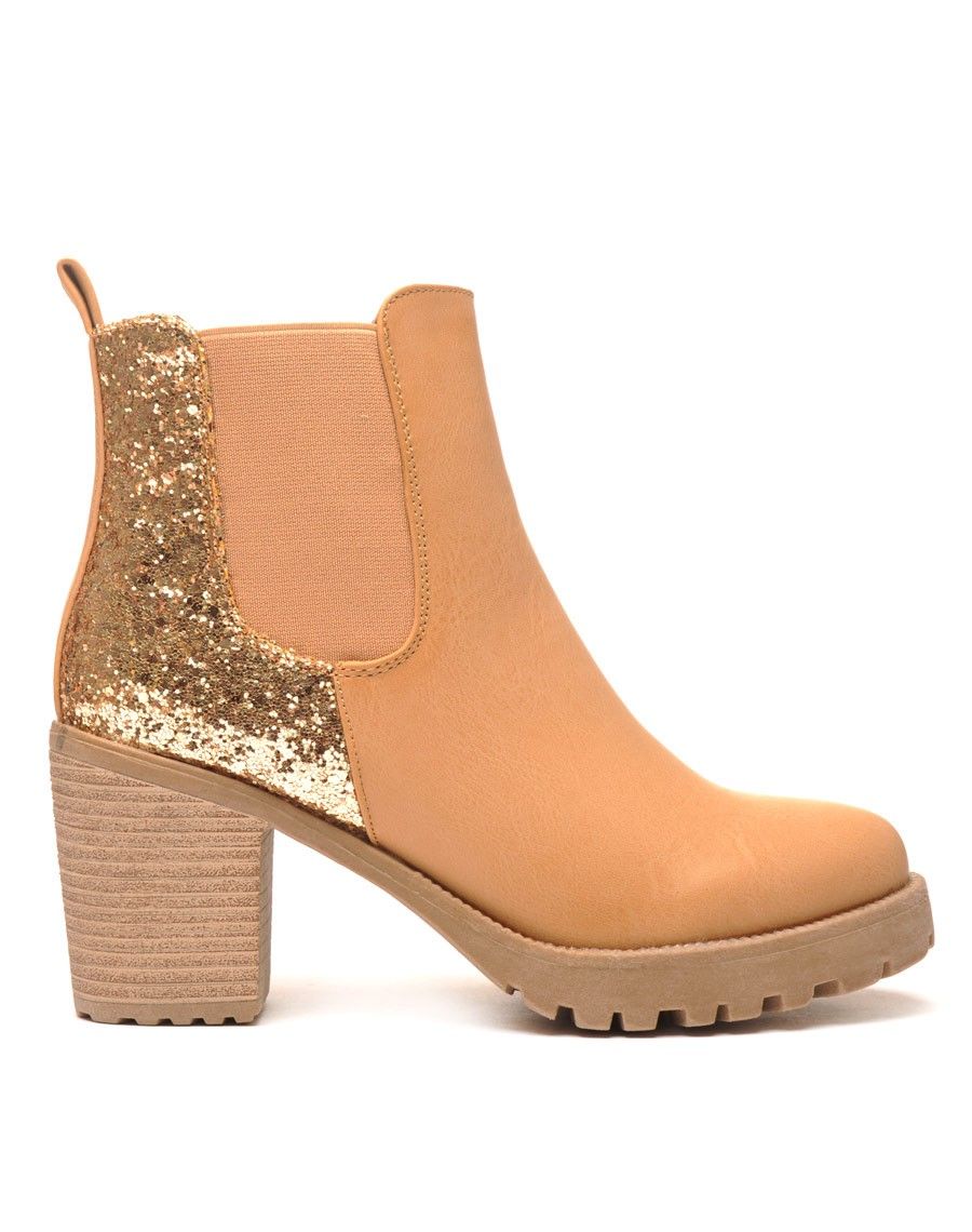 Sublimes Chelsea boots beiges à talons et paillettes