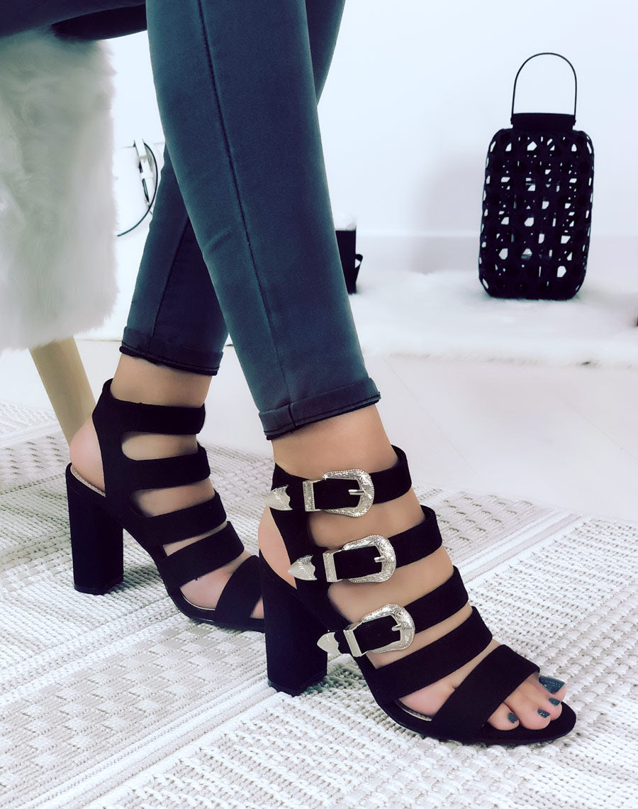 Talons en suédine multi-lanières noires