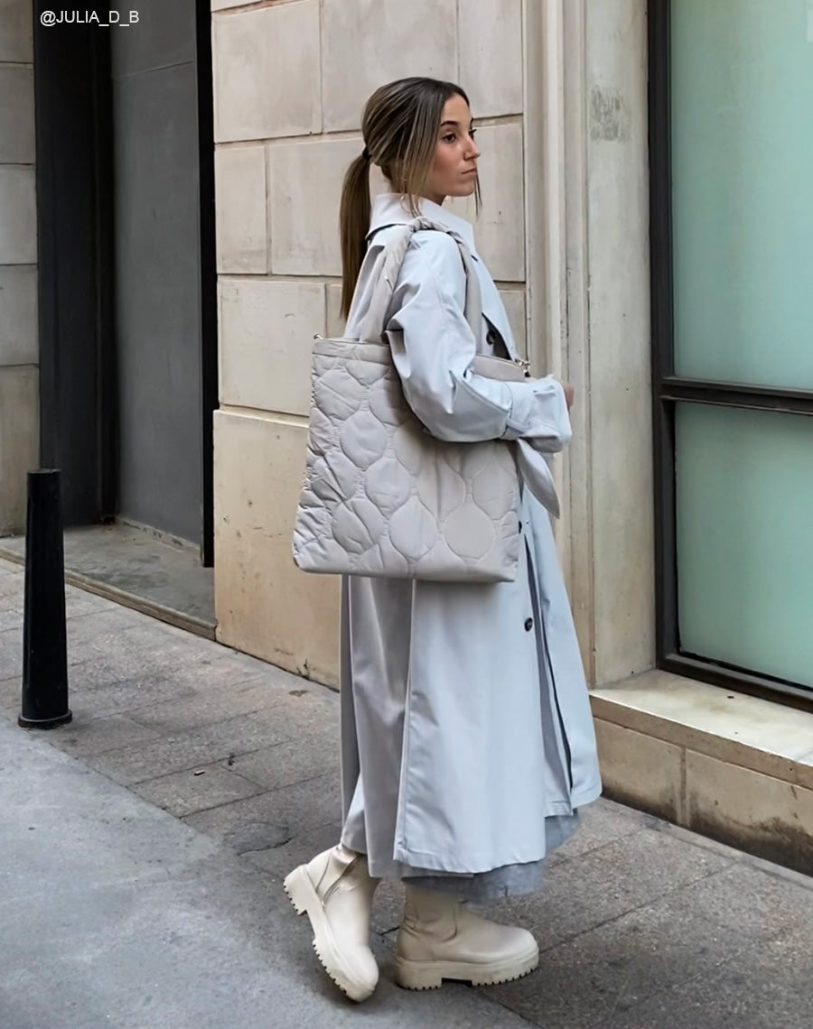 Tote bag beige effet nylon matelassé