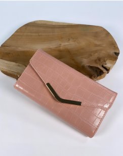 Pink croc-effect wallet with gold detail