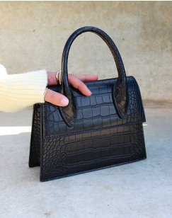 Small black trapeze handbag with croc effect