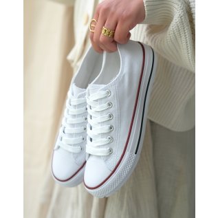 White sneakers with red piping